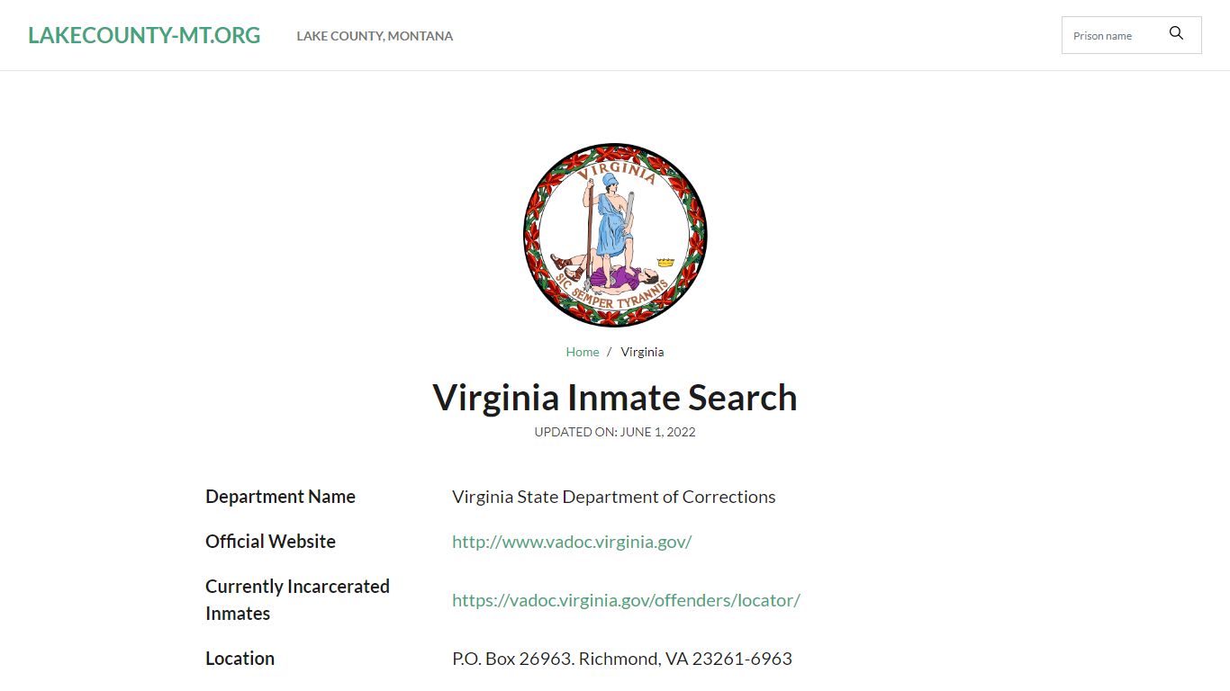 River North Correctional Center Inmate Search, Visitation, Phone no ...