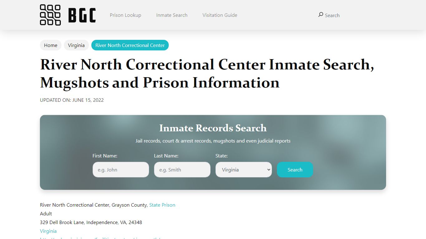 River North Correctional Center Inmate Search, Mugshots , Visitation ...